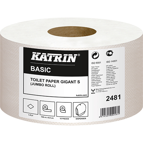 Туалетная бумага однослойная Джамбо Katrin, 150 м, арт. 2481