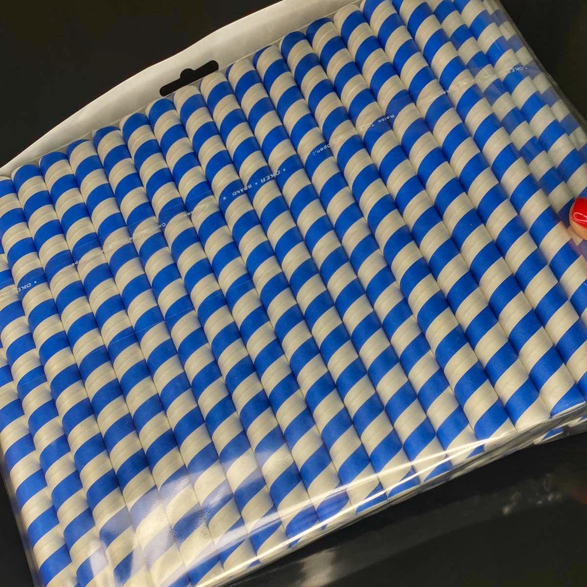 Трубочка бумажная витая бело-синяя для Bubble tea, Ø 12 мм, 19,5 см, 100 шт.