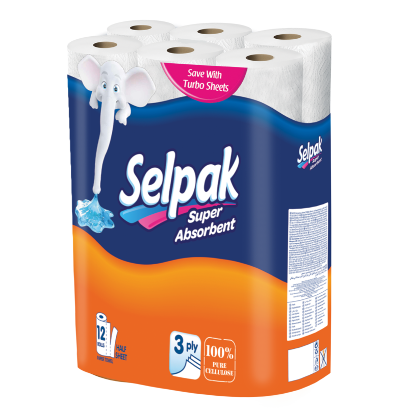 Рушник паперовий у рулонах "Selpak", 3 шари, 12 штук