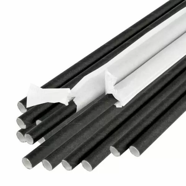 Трубочка паперова чорна для фрешів в індивідуальній упаковці, Ø 8 мм, 19,5 см, 100 шт.