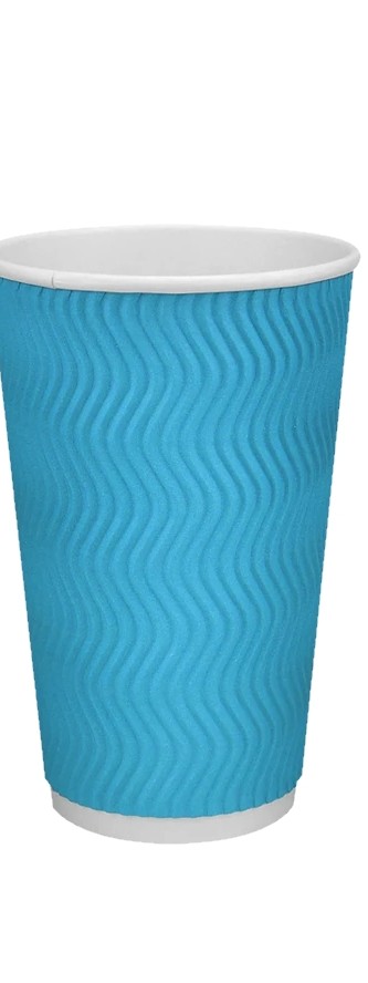 Папер. стакан, 450 мл, білий + блакитна гофра (кр. КР-90)  (20) (480)