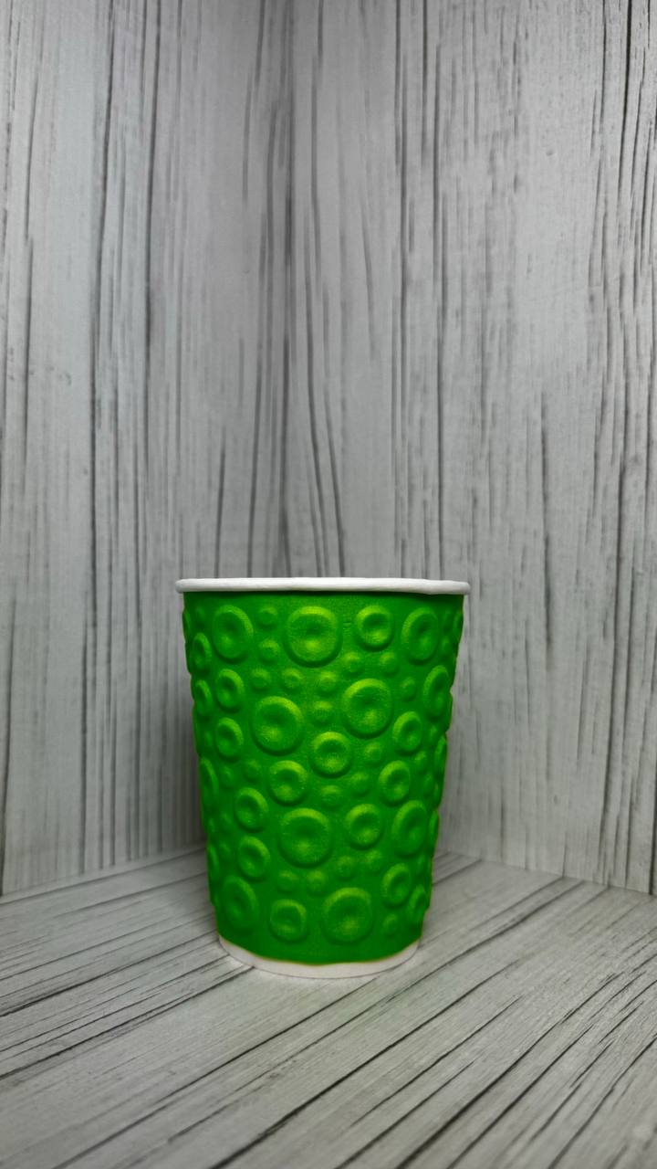 Папер. стакан, 450 мл, зелений "Круги" 3D  (кр. КР-90)