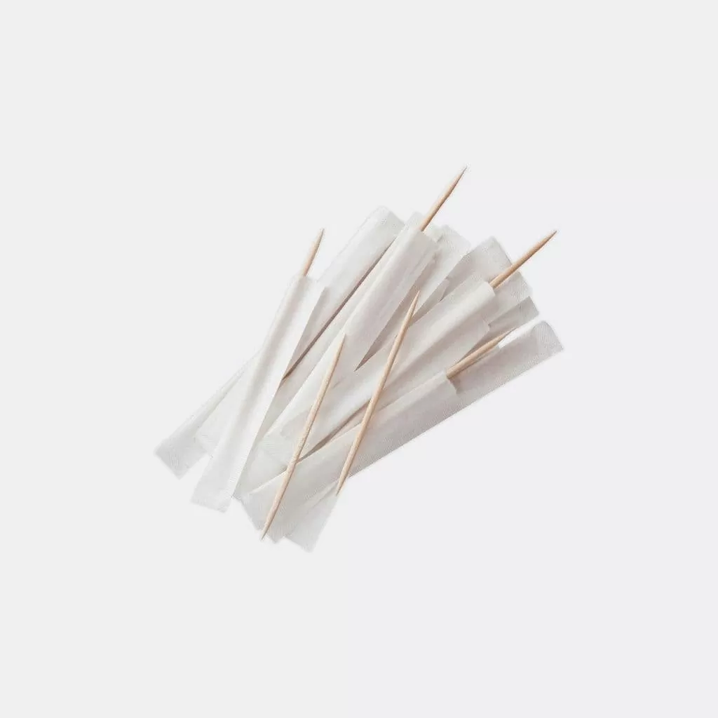 Зубочистки бамбуковые без ментола в индивидуальной бумажной упаковке, 1000 шт.